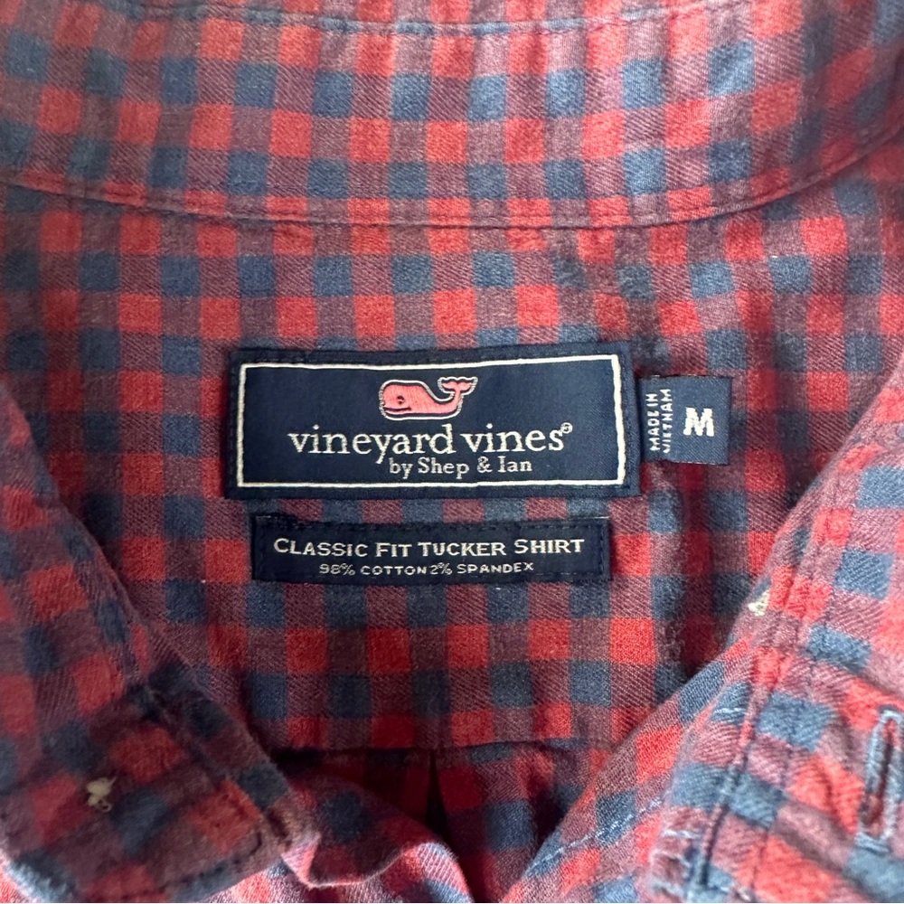 Vineyard Vines Men's M Red Blue Gingham Classic Fit Tucker Shirt 100% Cotton 304